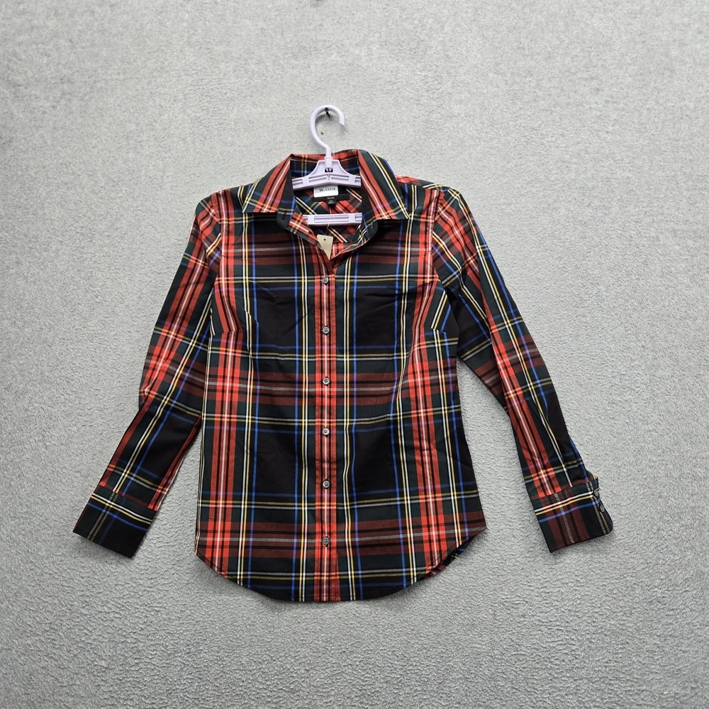 J.crew Women Button Up Shirt 0P Red Plaid K3727 Slim Long Sleeve Stretch NWT